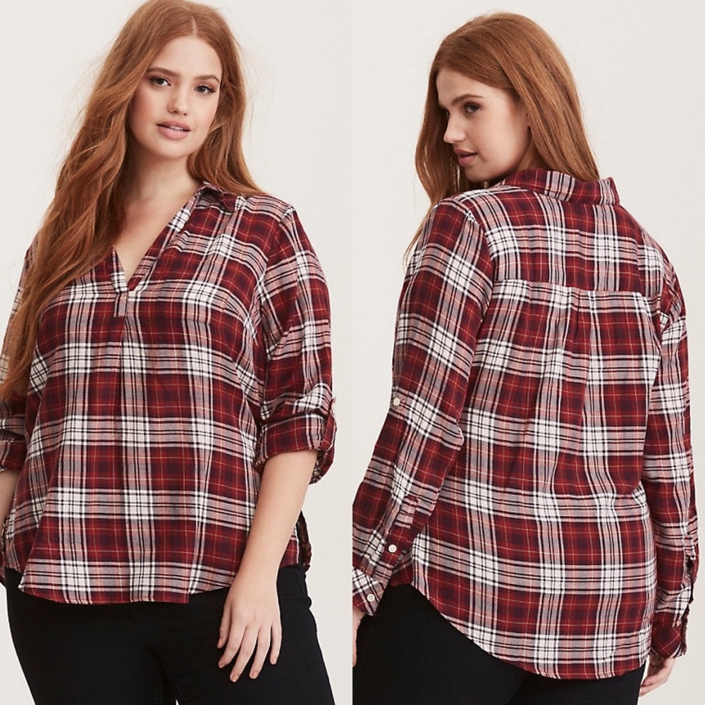 Torrid Plaid Twill Popover Blouse Plus Size 0